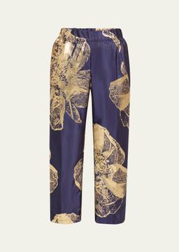 Eko Metallic Jacquard Straight-Leg Crop Pants