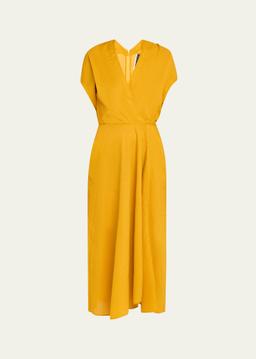 Aki Wave Short-Sleeve Seersucker Maxi Dress