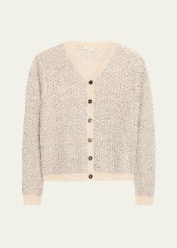Metallic-Stitch Pointelle Cardigan