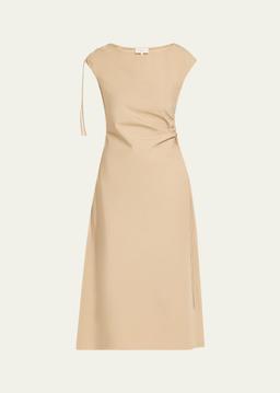 Ruched Organic Cotton Poplin Midi Dress