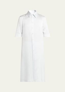 Short-Sleeve Long Fitted Button-Down Shirt