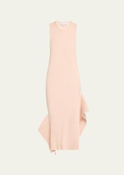 Asymmetric Hem Rib Knit Midi Dress