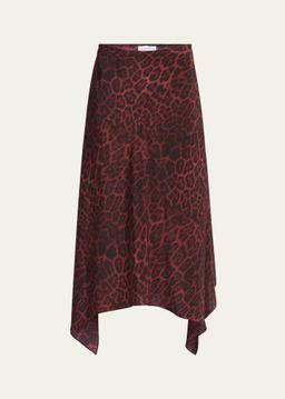 Leopard Print Asymmetric Silk Skirt