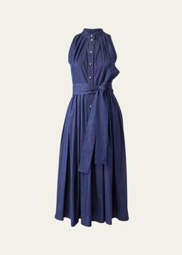 Pleated Self-Tie Full Midi Dress