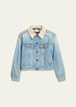 Joras Crop Denim Jacket with Corduroy Collar