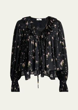 Floral Silk Ruffle Peasant Blouse