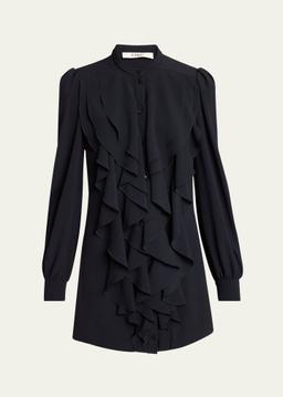 Ruffle Front Long-Sleeve Mini Dress