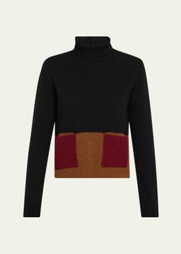 Turtleneck Colorblock Wool-Cashmere Sweater