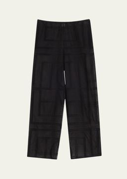 Monogram Crochet Straight-Leg Pajama Pants