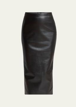 Leather Godet-Back Midi Pencil Skirt
