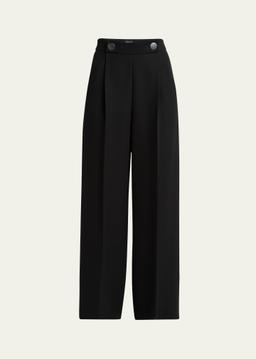 Pleated Wide-Leg Silk Cady Trousers