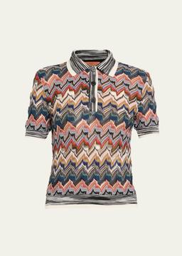 Metallic Zigzag Short-Sleeve Polo Shirt