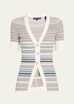 Fawne Stripe Short-Sleeve Cardigan
