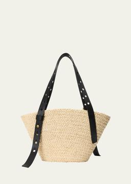 x Paula’s Ibiza Punch Hole Small Basket Shoulder Bag in Raffia