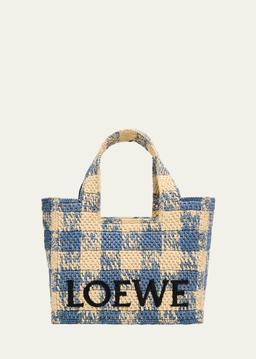 x Paula’s Ibiza Small Tote Bag in Gingham Raffia