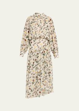 Floral Long-Sleeve Fit-&-Flare Maxi Dress