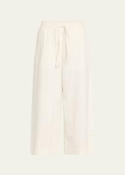 Anagram Drawstring Wide Leg Cropped Denim Trousers
