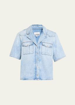 Soft Rigid Short-Sleeve Denim Shirt