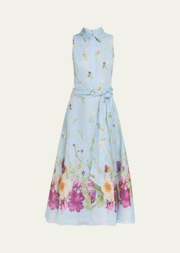 Sleeveless Floral-Print Midi Shirtdress