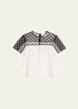 Corded Lace Organza Short-Sleeve Flounce Top