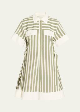Stripe Short-Sleeve Shirt Dress