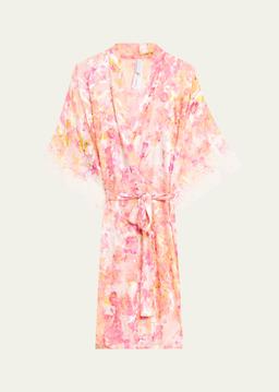 Folie D'Ete Floral-Print Devore Satin Robe