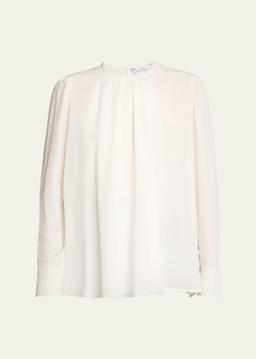 Carol Gathered Embellished-Cuff Silk Blouse
