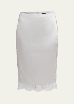 Lace-Inset Stretch Crepe Satin Skirt