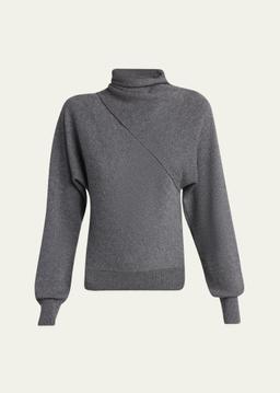 Wrap-Neck Fine Cashmere-Cotton Sweater