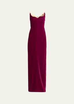 Strapless Lightweight Velvet Evening Gown