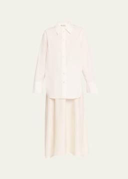 Silk-Poplin Combo Gilet Maxi Dress