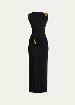 Drop Detail Gathered Matte Crepe Jersey Maxi Dress