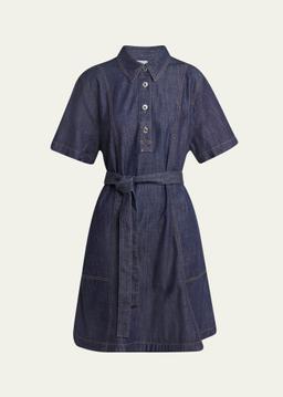 Short-Sleeve Belted Denim Shirtdress