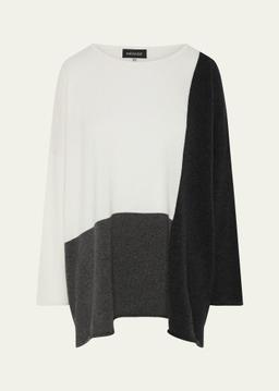 Color Block Cashmere Bateau-Neck Sweater (Long Length)