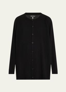 Cashmere Raglan-Sleeve Round-Neck Cardigan (Long Length)