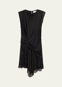 Dion Draped Lace-Trim Satin Mini Dress
