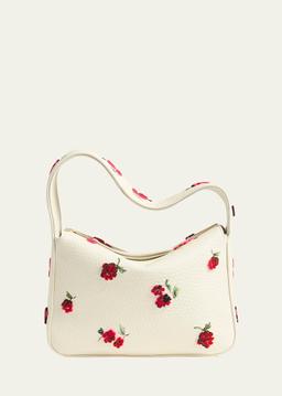 Elena Raspberry Applique Leather Shoulder Bag