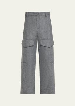 Wool Flannel Wide-Leg Ankle Cargo Pants