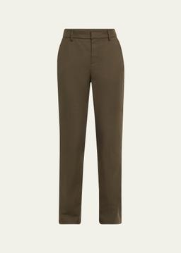 Cotton Stretch Slim-Leg Cigarette Pants With Slits