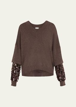 Cashmere and Embroidered Organza Sweater