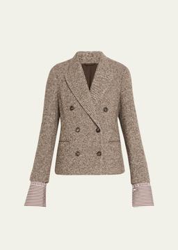 Diagonal Tweed Wool Blazer with Removable Cuffs