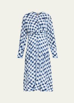 Keria Printed Crepe De Chine Long-Sleeve Midi Dress
