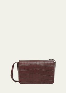 Clio Flap Croc-Embossed Leather Crossbody Bag