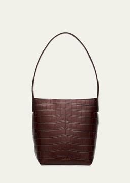 Small Croc-Embossed Leather Tote Bag