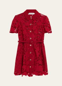 Belted Floral Lace Mini Shirtdress