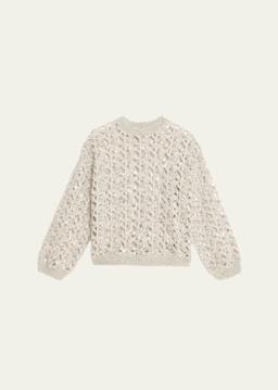 Sequined Mohair-Wool Open-Knit Crewneck Sweater
