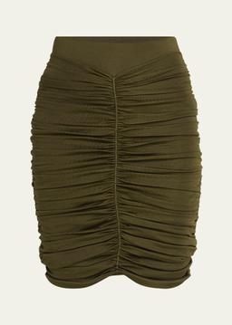 Ruched Silk Mini Skirt