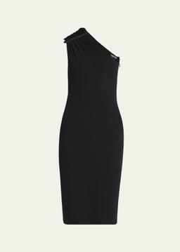 Strass Ruched One-Shoulder Dress