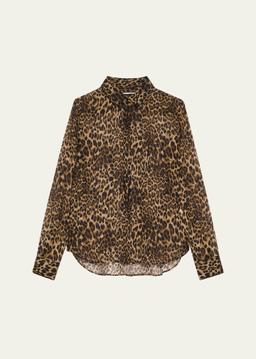 Gaia Polka-Dot Silk Slim Button-Down Shirt