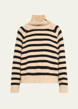 Raelyn Striped Zip Turtleneck Cashmere Sweater